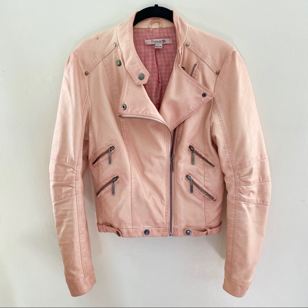 Forever 21 Baby Pink Faux Leather Moto Jacket